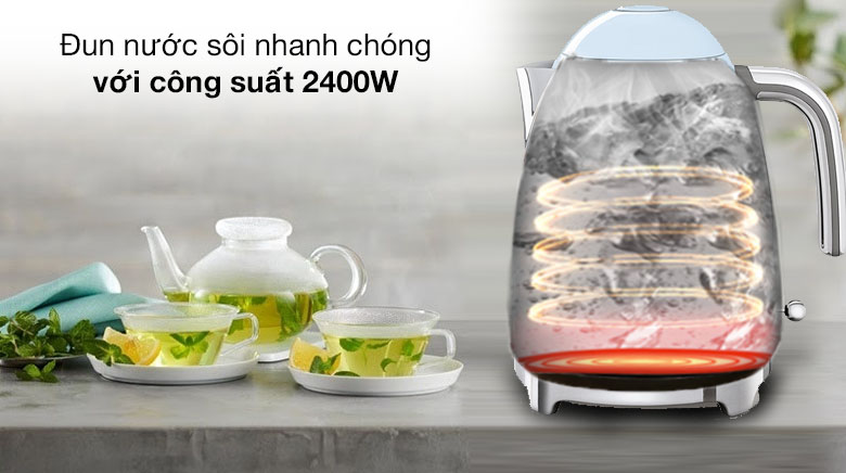 Đun nước nhanh sôi - Bình đun siêu tốc Smeg 1.7 lít KLF03PBEU (535.43.678)