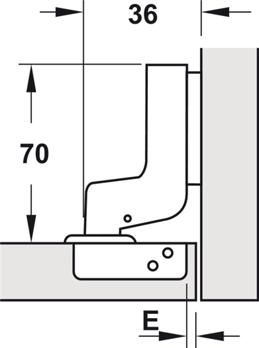 Bản lề âm, Metalla SM 95°, cho cửa dày, lắp âm, Mã số 308.03.005