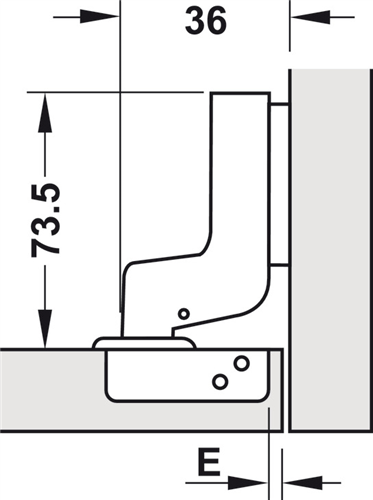 Bản lề âm, Metalla SM 110° tiêu chuẩn, thép, lắp âm, Mã số 493.03.023