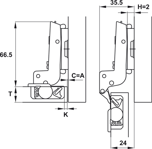 Bản lề âm, Metallamat NEO 110°, thép, lắp lọt lòng, Mã số 334.20.011