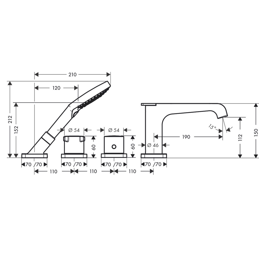 Kích thước BỘ TRỘN 4 LỖ AXOR CITTERIO E 589.30.530
