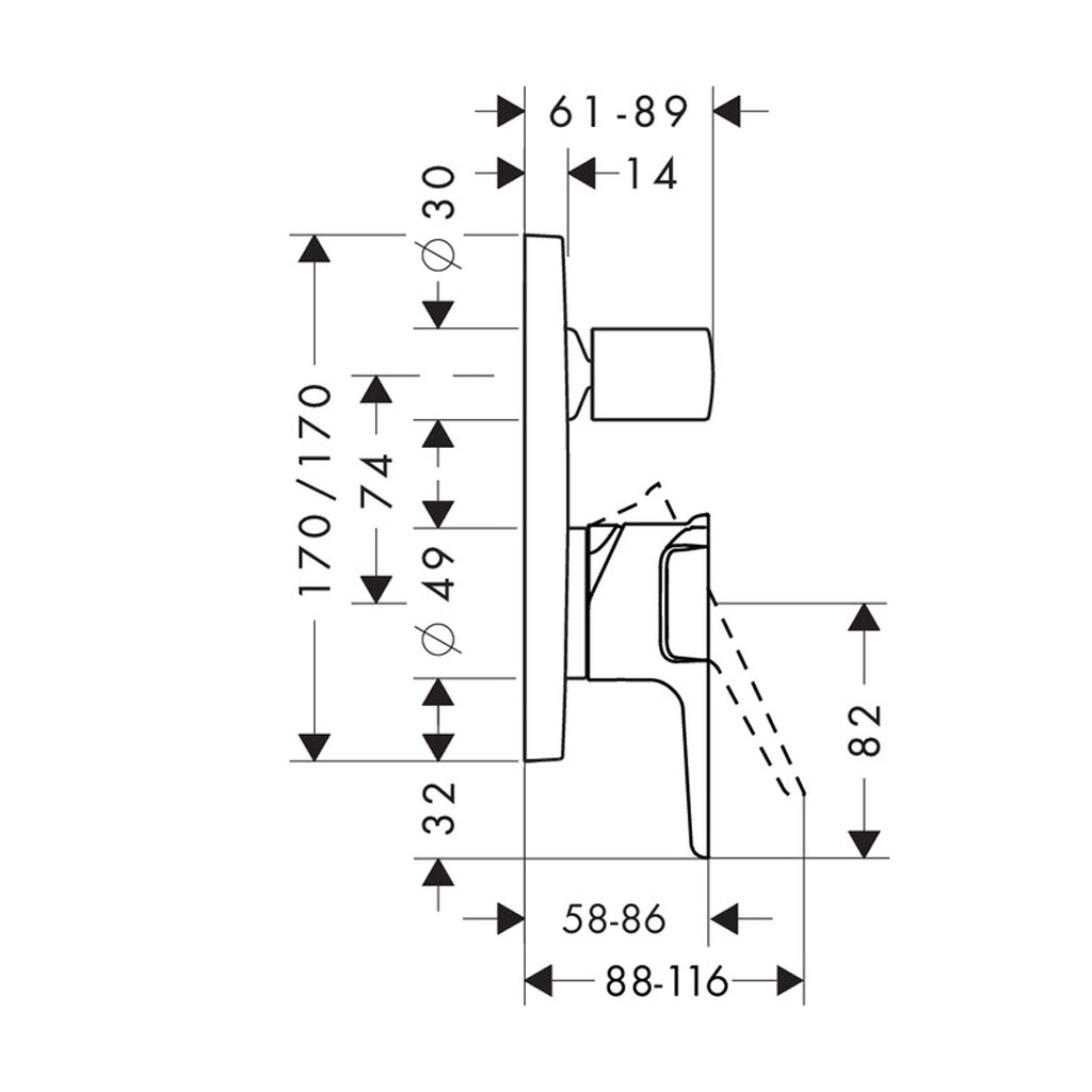 Kích thước bộ trộn âm tường Axor Citterio E 589.54.808