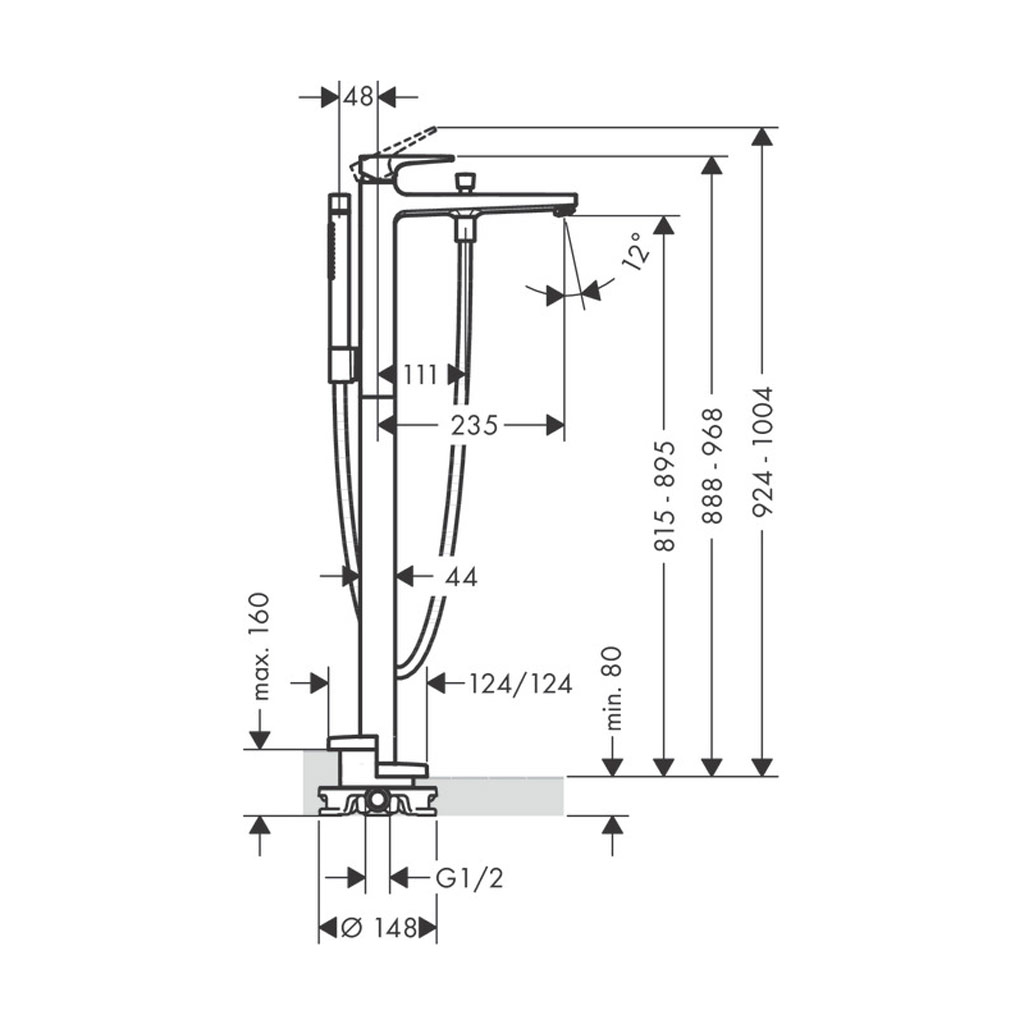 Kích thước Vòi xả bồn tắm Hansgrohe Metropol 589.50.521