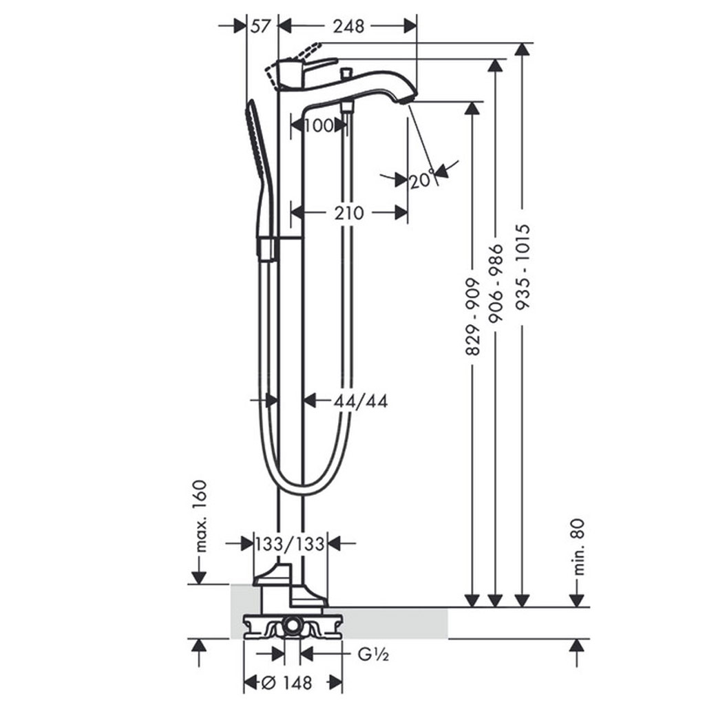 Kích thước Vòi xả bồn tắm Hansgrohe metropol Classic 589.54.621