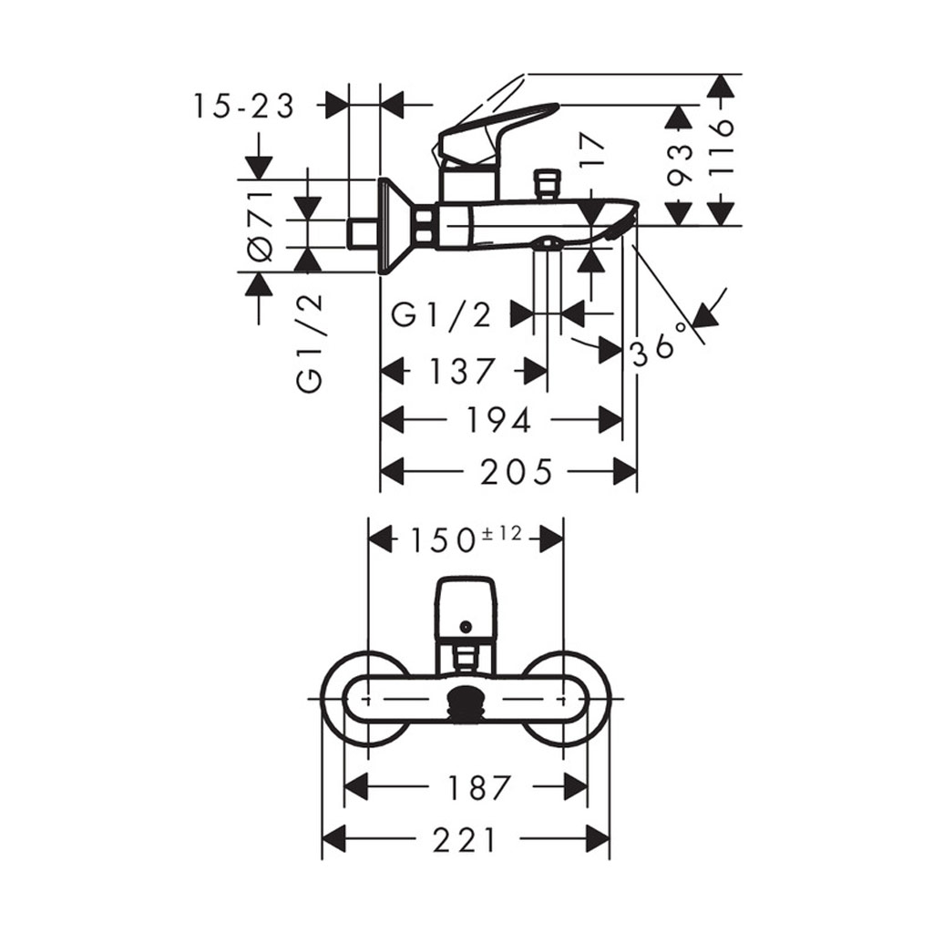 Kích thước BỘ TRỘN HANSGROHE LOGIS 589.52.403