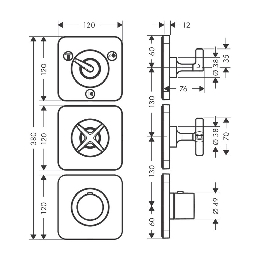 Kích thước Bộ trộn 3 chức năng Axor Citterio E 589.30.531