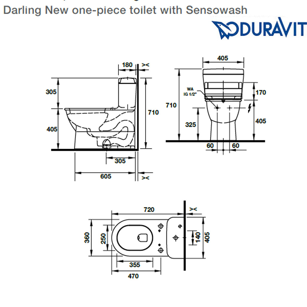 Kích thước Kích thước Bồn cầu điện tử Duravit Happy D.2 588.45.396