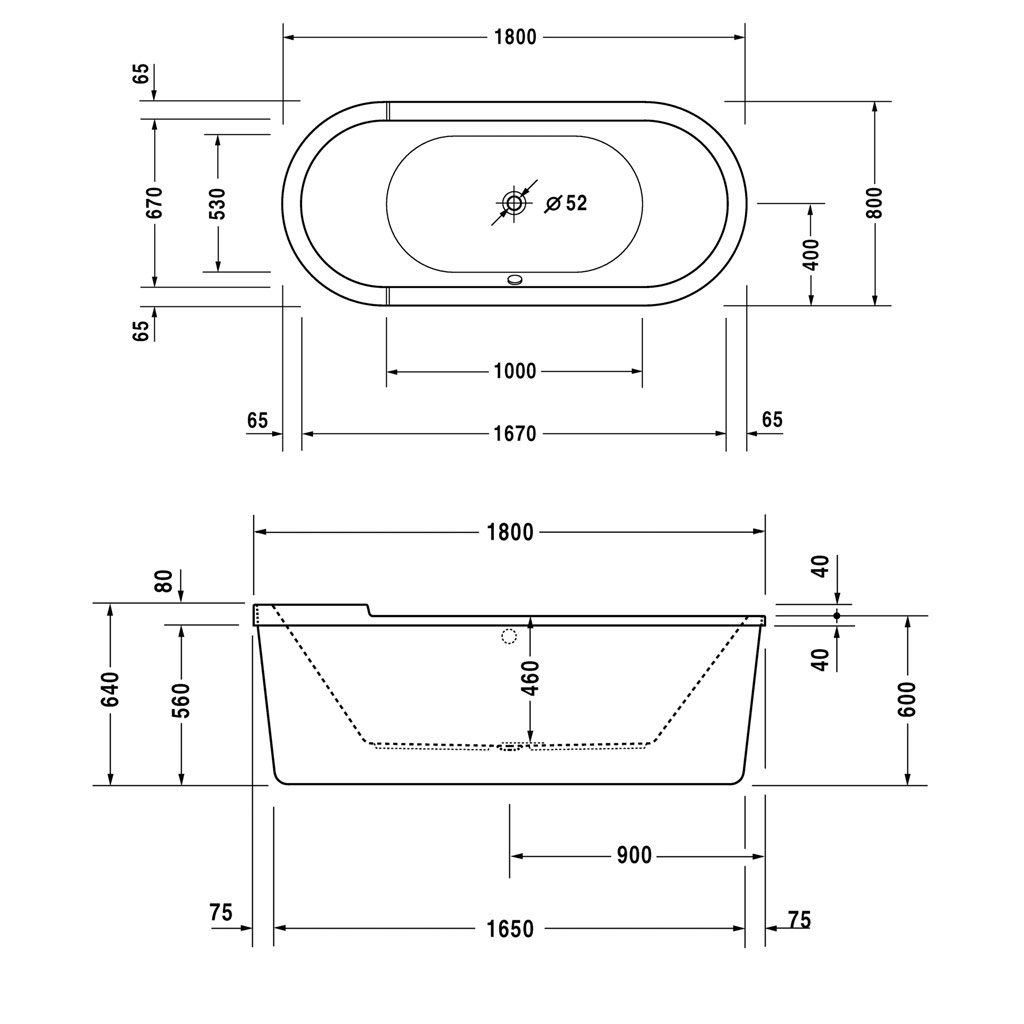 Kích thước Bồn tắm độc lập duravit Starck 588.45.613