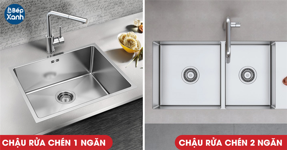 Chậu rửa chén 1 ngăn và 2 ngăn rửa