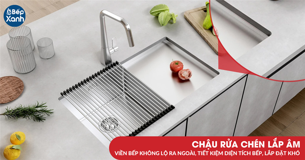 Chậu rửa Hafele được lắp đặt âm bàn bếp
