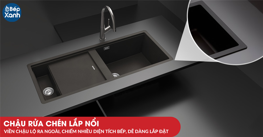 Bồn rửa chén Hafele lắp đặt nổi