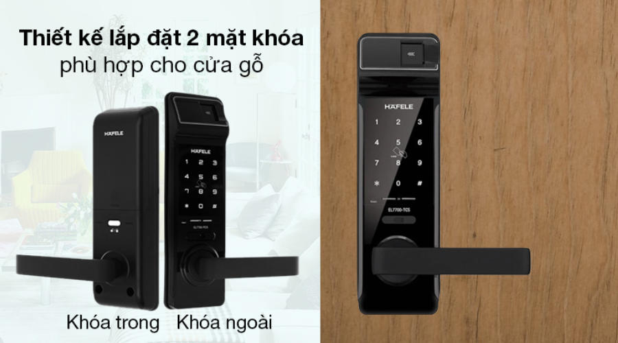 Khóa điện tử Hafele thân khóa lớn EL7700 (912.05.584) - Thiết kế khóa điện tử hiện đại, màu đen sang trọng