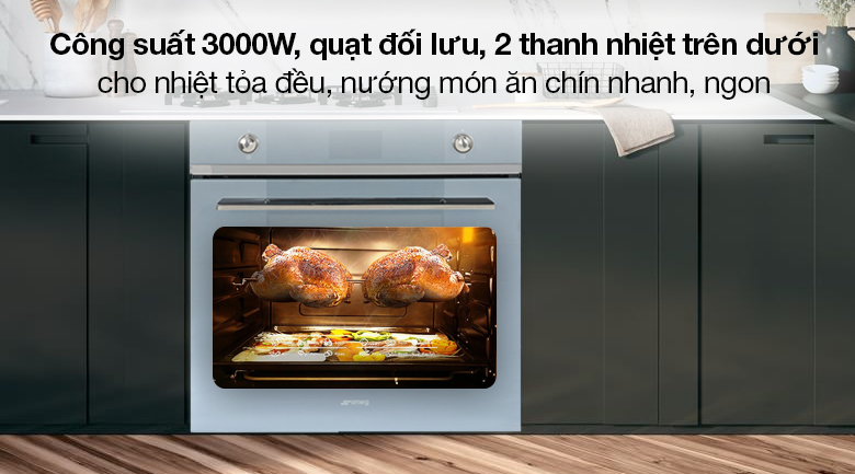 Lò nướng âm Smeg SO6102TS 68 lít (536.64.982) - Hoạt động với công suất mạnh mẽ 3000W