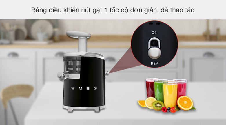 Máy ép chậm Smeg SJF01BLEU (535.43.621) - Bảng điều khiển nút gạt 1 tốc độ