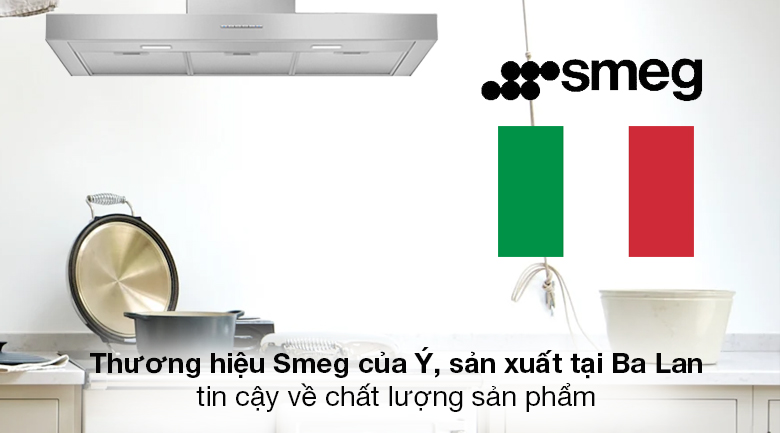 Máy hút mùi áp tường Smeg KBT900XE (536.84.493) - Đến từ thương hiệu Smeg - nhà sản xuất thiết bị gia dụng hàng đầu của Ý, sản xuất tại Ba Lan