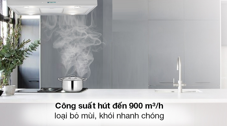 Máy hút mùi đảo Hafele HH-IS90A (539.81.715) - Loại bỏ sạch mùi, khói với động cơ tuabin, công suất hút tối đa 900 m³/h