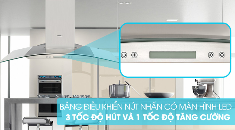 Bảng điều khiển cảm ứng gồm 3 tốc độ hút và 1 tốc độ hút tăng cường - Máy hút mùi áp tường Hafele HH-WG90B.