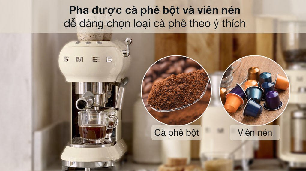 Máy pha cà phê Smeg ECF01CREU (535.43.655) - Loại cà phê