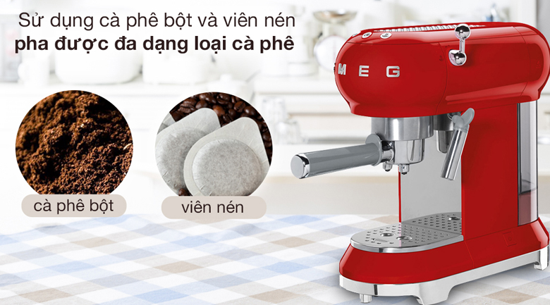 Máy pha cà phê Smeg ECF01RDEU (535.43.659) - Loại cà phê