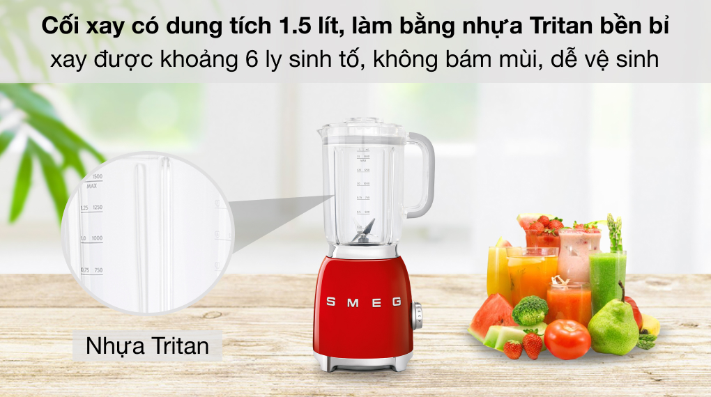 Máy xay sinh tố Smeg BLF01RDEU (535.43.639) - Dung tích