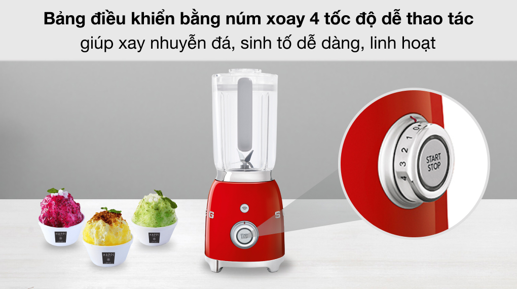 Máy xay sinh tố Smeg BLF01RDEU (535.43.639) - Bảng điều khiển 4 tốc độ