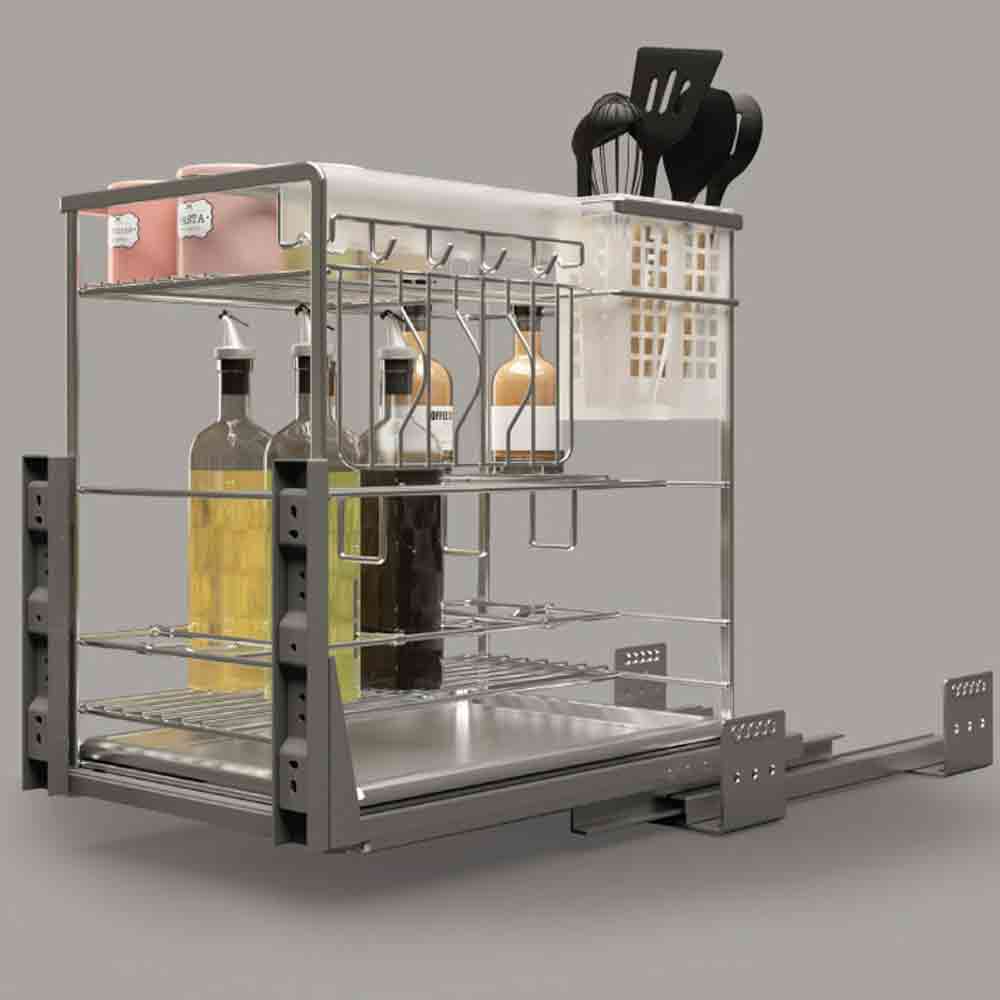 Kệ Dao Thớt Chai Lọ Mạ Chrome Cửa 200mm Cucina Sonata 549.20.211