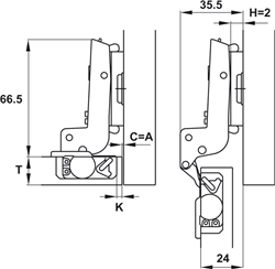 Bản lề âm, Metallamat NEO 110°, thép, lắp lọt lòng, Mã số 334.20.001