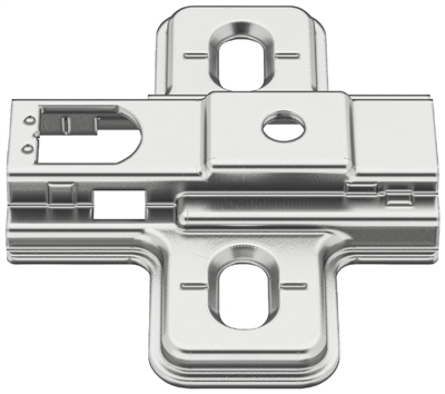 Tấm gắn chữ thập, Häfele Metalla 310 SM, với hệ thống liên kết nhanh, điều chỉnh chiều cao ± 2 mm qua khe, để bắt vít bằng vít ván dăm, Mã số 311.71.500