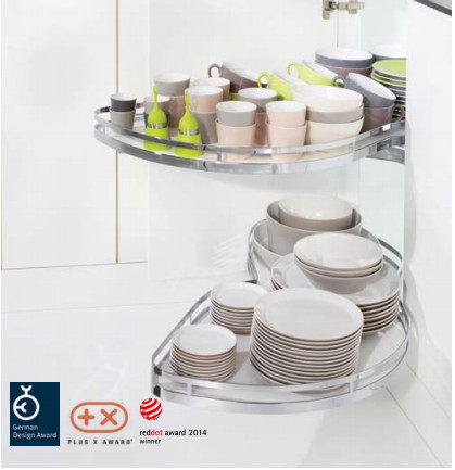 Rổ Góc Hình Chiếc Lá 4 Tầng Xoay Trái Hafele Leman II 541.29.483
