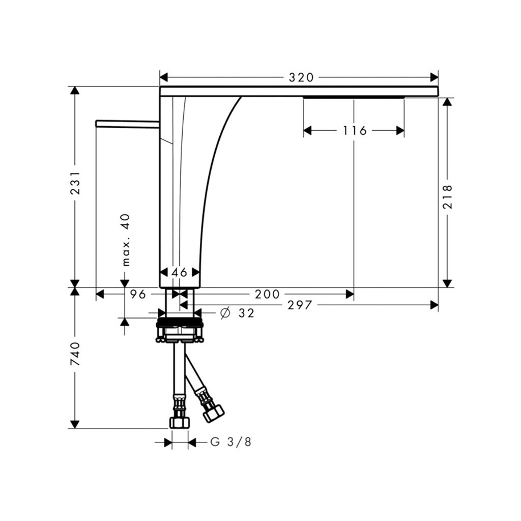 Kích thước VÒI LAVABO AXOR MASSAUD 589.29.490