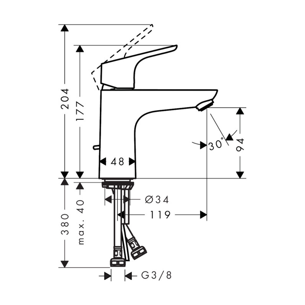 Kích thước Vòi lavabo Hansgrohe Focus 100 589.29.224