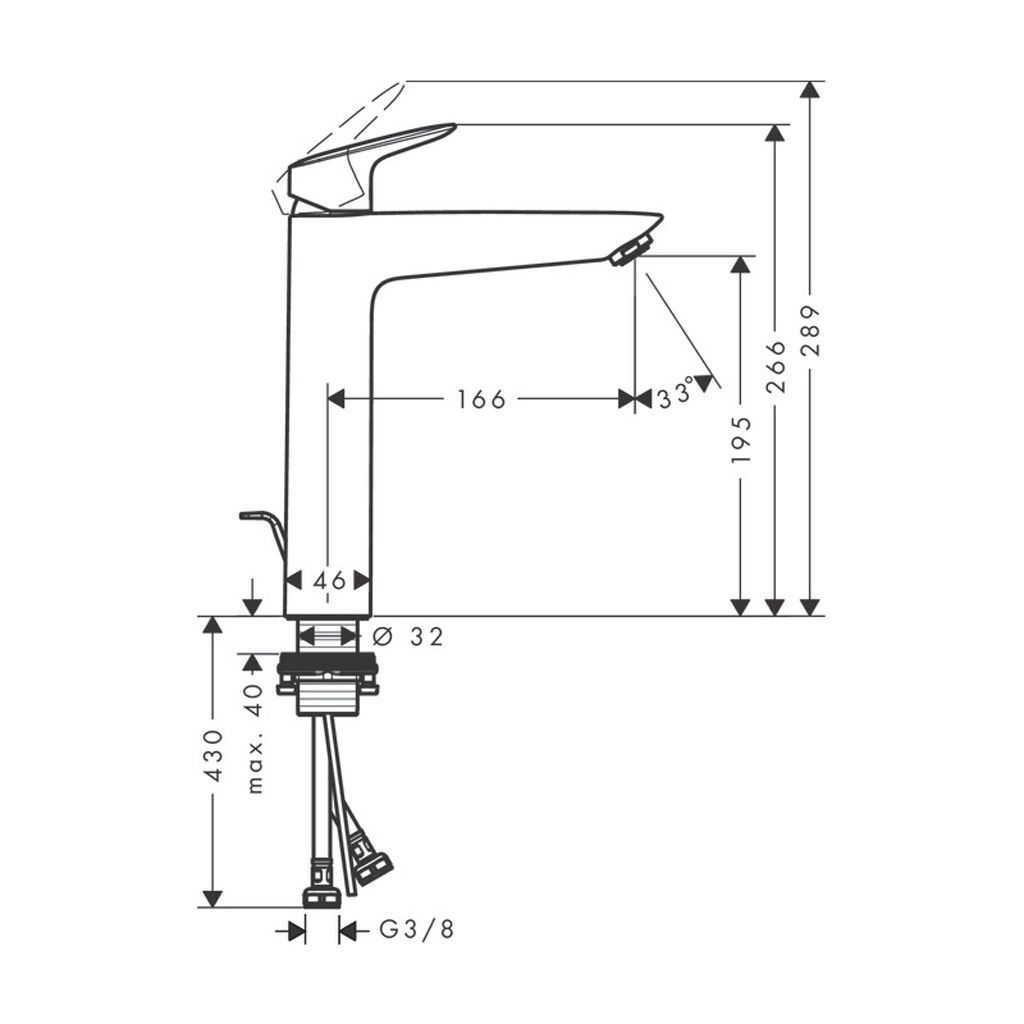 Kích thước Vòi lavabo Hansgrohe LOGIS 589.52.406